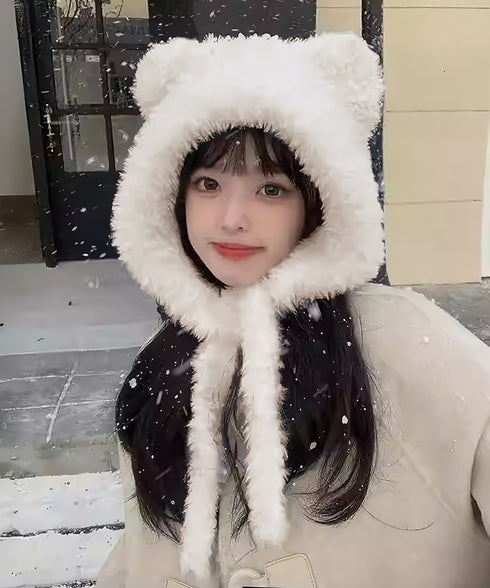 くま耳ニット帽 レディース もこもこ帽子 可愛い ベア耳 ニットキャップ ふわふわ 防風防寒帽子 あったたか小顔帽子 おしゃれ カジュアル 秋冬ぼうし人気 韓国風 83SINIU-001
