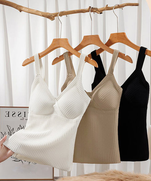 裏起毛キャミソールカップ付きタンクトップ カシュクール風ニットキャミ 暖かい ニットインナーキャミレディース 微起毛トップス裏フリース リブタンクトップ セクシー 83SMJ-001