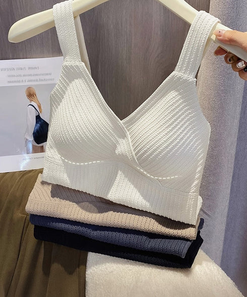 裏起毛キャミソールカップ付きタンクトップ カシュクール風ニットキャミ 暖かい ニットインナーキャミレディース 微起毛トップス裏フリース リブタンクトップ セクシー 83SMJ-001