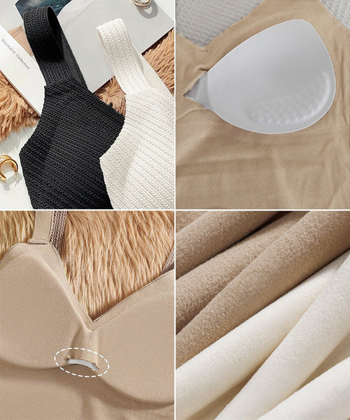 裏起毛キャミソールカップ付きタンクトップ カシュクール風ニットキャミ 暖かい ニットインナーキャミレディース 微起毛トップス裏フリース リブタンクトップ セクシー 83SMJ-001