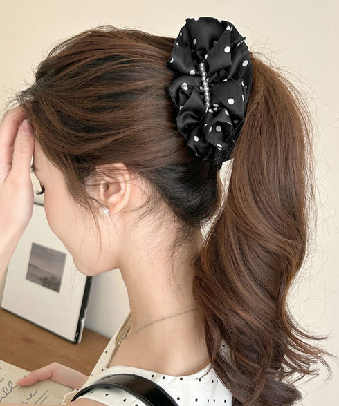 パールバナナクリップサテン風ヘアクリップ しっかり留まる大きめ髪留め 韓国風ヘアアクセサリー大人可愛い おしゃれハーフアップ 簡単ヘアアレンジグッズ ポニーテール 83SUIMIN-001