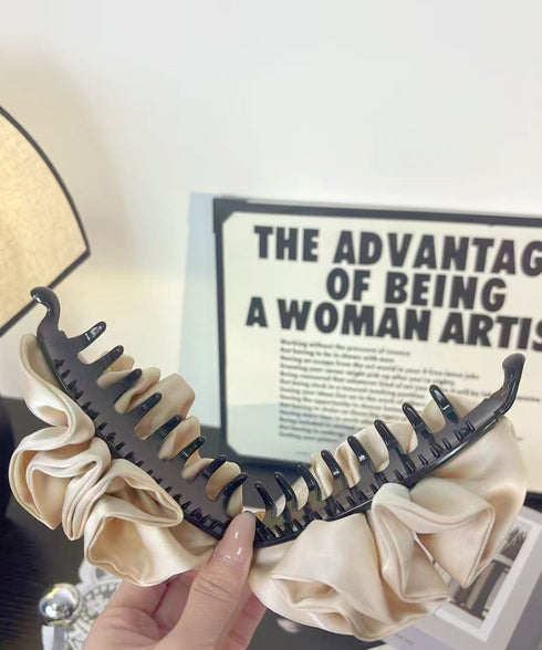 パールバナナクリップサテン風ヘアクリップ しっかり留まる大きめ髪留め 韓国風ヘアアクセサリー大人可愛い おしゃれハーフアップ 簡単ヘアアレンジグッズ ポニーテール 83SUIMIN-001