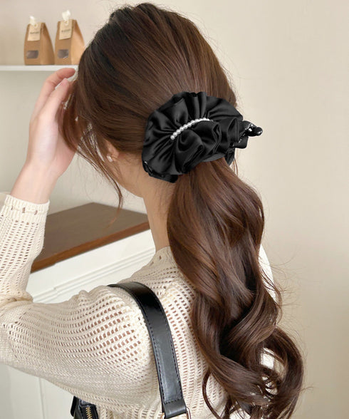 パールバナナクリップサテン風ヘアクリップ しっかり留まる大きめ髪留め 韓国風ヘアアクセサリー大人可愛い おしゃれハーフアップ 簡単ヘアアレンジグッズ ポニーテール 83SUIMIN-001