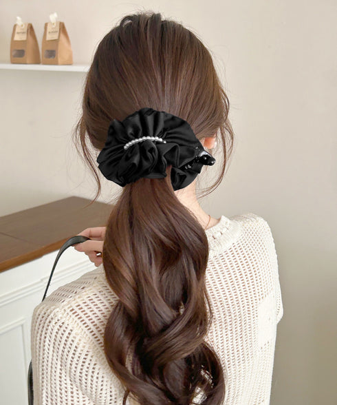 パールバナナクリップサテン風ヘアクリップ しっかり留まる大きめ髪留め 韓国風ヘアアクセサリー大人可愛い おしゃれハーフアップ 簡単ヘアアレンジグッズ ポニーテール 83SUIMIN-001