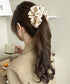 パールバナナクリップサテン風ヘアクリップ しっかり留まる大きめ髪留め 韓国風ヘアアクセサリー大人可愛い おしゃれハーフアップ 簡単ヘアアレンジグッズ ポニーテール 83SUIMIN-001