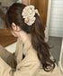 パールバナナクリップサテン風ヘアクリップ しっかり留まる大きめ髪留め 韓国風ヘアアクセサリー大人可愛い おしゃれハーフアップ 簡単ヘアアレンジグッズ ポニーテール 83SUIMIN-001