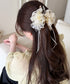 チュールバンスクリップリボンヘアクリップ バンスクリップ大きめ ビッグヘアクリップ ボリュームヘアアクセサリー 韓国風ヘアクリップ 大人可愛いヘアアクセ上品髪飾り 83SUIMIN-002