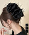 大きめバンスクリップ黒フェザーヘアアクセ 韓国風上品華やかボリュームシュシュ風ヘアクリップ 大人っぽいフリル黒髪飾り キラキラビジュー高級感ヘアアクセサリー髪留め 83SUIMIN-003