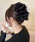 大きめバンスクリップ黒フェザーヘアアクセ 韓国風上品華やかボリュームシュシュ風ヘアクリップ 大人っぽいフリル黒髪飾り キラキラビジュー高級感ヘアアクセサリー髪留め 83SUIMIN-003
