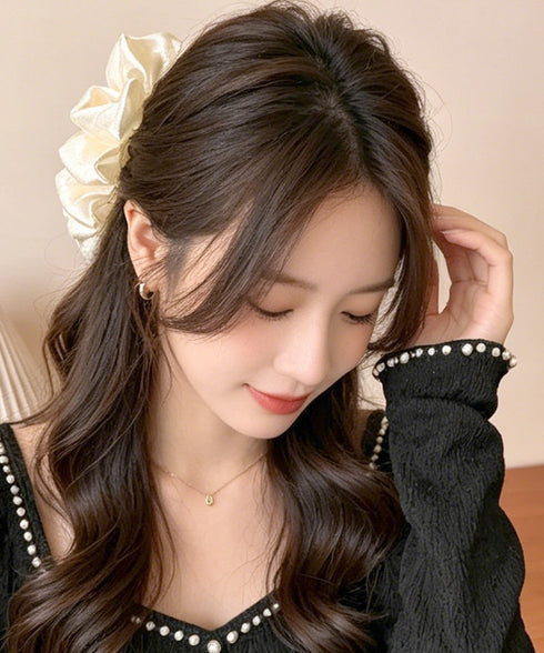 ビッグヘアクリップ 大きめサテンまとめ髪 韓国風 シュシュバンスクリップ レディース おしゃれ ヘアアレンジ ハーフアップ 夜会巻き髪飾り デートヘアアクセサリー 83SUIMIN-004