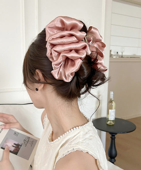 ビッグヘアクリップ 大きめサテンまとめ髪 韓国風 シュシュバンスクリップ レディース おしゃれ ヘアアレンジ ハーフアップ 夜会巻き髪飾り デートヘアアクセサリー 83SUIMIN-004