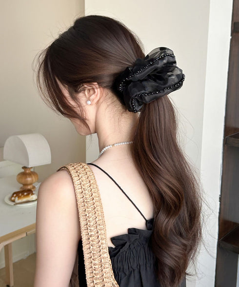 ドット柄シアーシュシュ ヘアアクセサリー 軽やかオーガンジーシュシュ フェミニンフリルまとめ髪 大人ガーリーヘアゴム韓国風ポニーテールヘアアクセ おしゃれヘア飾り 83SUIMIN-007