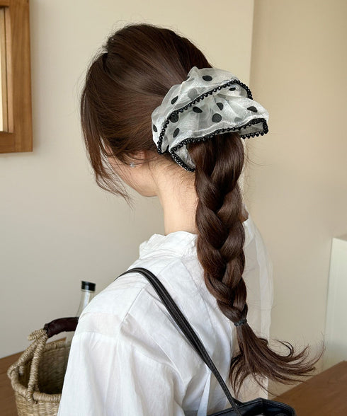 ドット柄シアーシュシュ ヘアアクセサリー 軽やかオーガンジーシュシュ フェミニンフリルまとめ髪 大人ガーリーヘアゴム韓国風ポニーテールヘアアクセ おしゃれヘア飾り 83SUIMIN-007