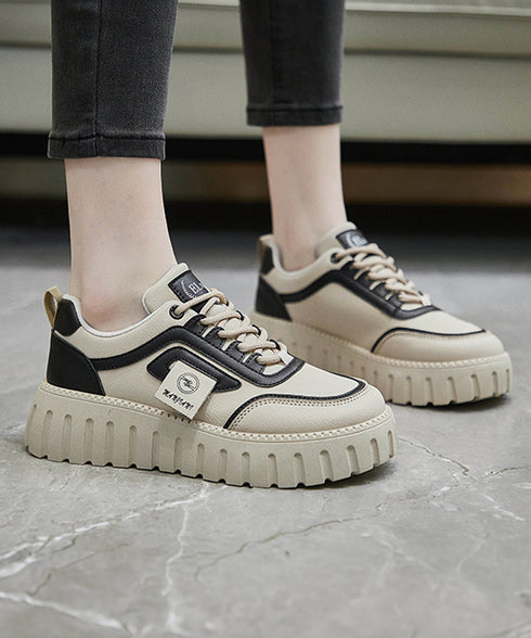 厚底スニーカー レディース ローカット靴 おしゃれ フラットシューズ 韓国風 レースアップ靴 美脚脚長 歩きやすい靴 バイカラーPUレザースニーカー カジュアル靴 83SURUI-002