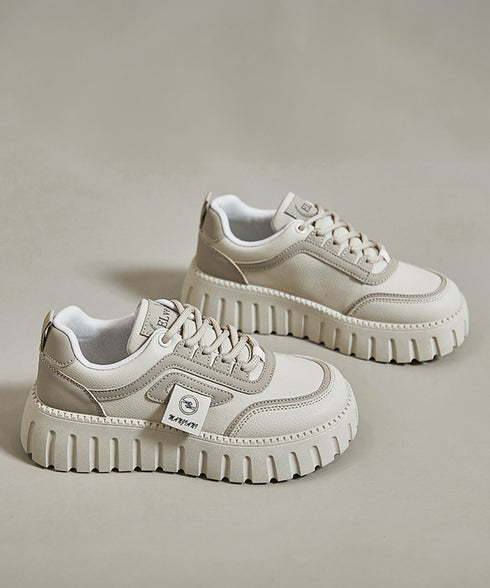 厚底スニーカー レディース ローカット靴 おしゃれ フラットシューズ 韓国風 レースアップ靴 美脚脚長 歩きやすい靴 バイカラーPUレザースニーカー カジュアル靴 83SURUI-002