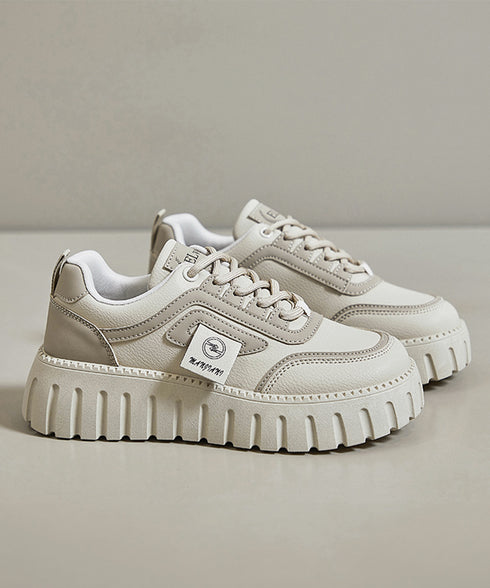 厚底スニーカー レディース ローカット靴 おしゃれ フラットシューズ 韓国風 レースアップ靴 美脚脚長 歩きやすい靴 バイカラーPUレザースニーカー カジュアル靴 83SURUI-002