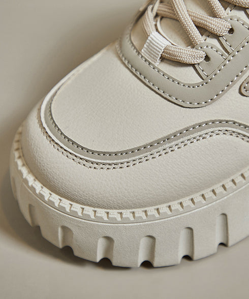 厚底スニーカー レディース ローカット靴 おしゃれ フラットシューズ 韓国風 レースアップ靴 美脚脚長 歩きやすい靴 バイカラーPUレザースニーカー カジュアル靴 83SURUI-002