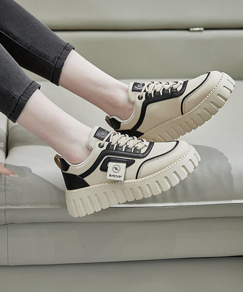 厚底スニーカー レディース ローカット靴 おしゃれ フラットシューズ 韓国風 レースアップ靴 美脚脚長 歩きやすい靴 バイカラーPUレザースニーカー カジュアル靴 83SURUI-002