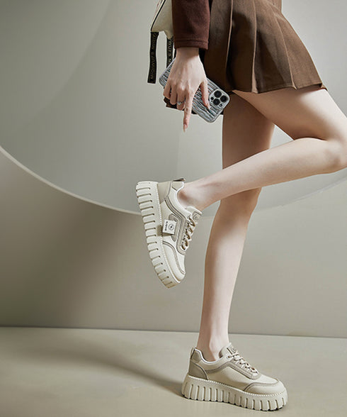 厚底スニーカー レディース ローカット靴 おしゃれ フラットシューズ 韓国風 レースアップ靴 美脚脚長 歩きやすい靴 バイカラーPUレザースニーカー カジュアル靴 83SURUI-002