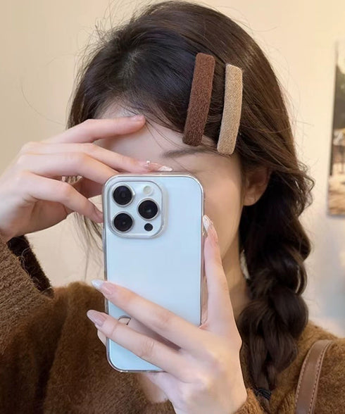 ウール調ヘアクリップ2点セットスリーピン フェルト風前髪クリップ跡がつかない 大人可愛いパッチンピンシンプル おしゃれヘアアクセサリーレトロ髪飾り起毛素材ヘアピン 83TTONG-001