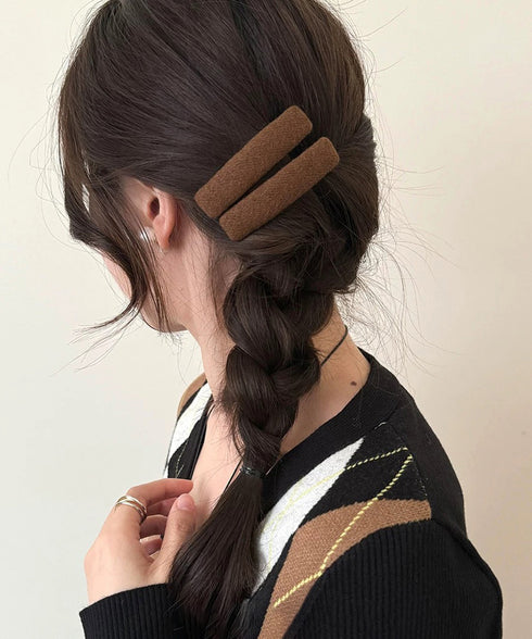 ウール調ヘアクリップ2点セットスリーピン フェルト風前髪クリップ跡がつかない 大人可愛いパッチンピンシンプル おしゃれヘアアクセサリーレトロ髪飾り起毛素材ヘアピン 83TTONG-001