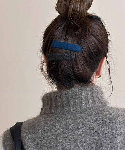 ウール調ヘアクリップ2点セットスリーピン フェルト風前髪クリップ跡がつかない 大人可愛いパッチンピンシンプル おしゃれヘアアクセサリーレトロ髪飾り起毛素材ヘアピン 83TTONG-001