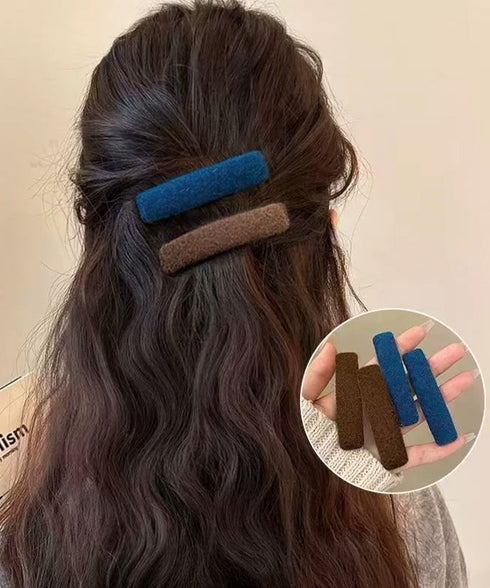 ウール調ヘアクリップ2点セットスリーピン フェルト風前髪クリップ跡がつかない 大人可愛いパッチンピンシンプル おしゃれヘアアクセサリーレトロ髪飾り起毛素材ヘアピン 83TTONG-001