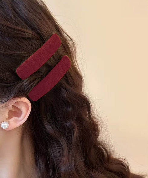 ウール調ヘアクリップ2点セットスリーピン フェルト風前髪クリップ跡がつかない 大人可愛いパッチンピンシンプル おしゃれヘアアクセサリーレトロ髪飾り起毛素材ヘアピン 83TTONG-001