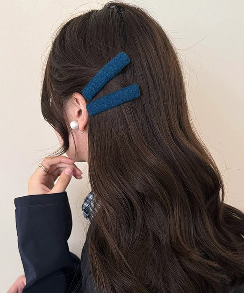 ウール調ヘアクリップ2点セットスリーピン フェルト風前髪クリップ跡がつかない 大人可愛いパッチンピンシンプル おしゃれヘアアクセサリーレトロ髪飾り起毛素材ヘアピン 83TTONG-001