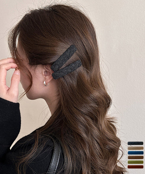 ウール調ヘアクリップ2点セットスリーピン フェルト風前髪クリップ跡がつかない 大人可愛いパッチンピンシンプル おしゃれヘアアクセサリーレトロ髪飾り起毛素材ヘアピン 83TTONG-001
