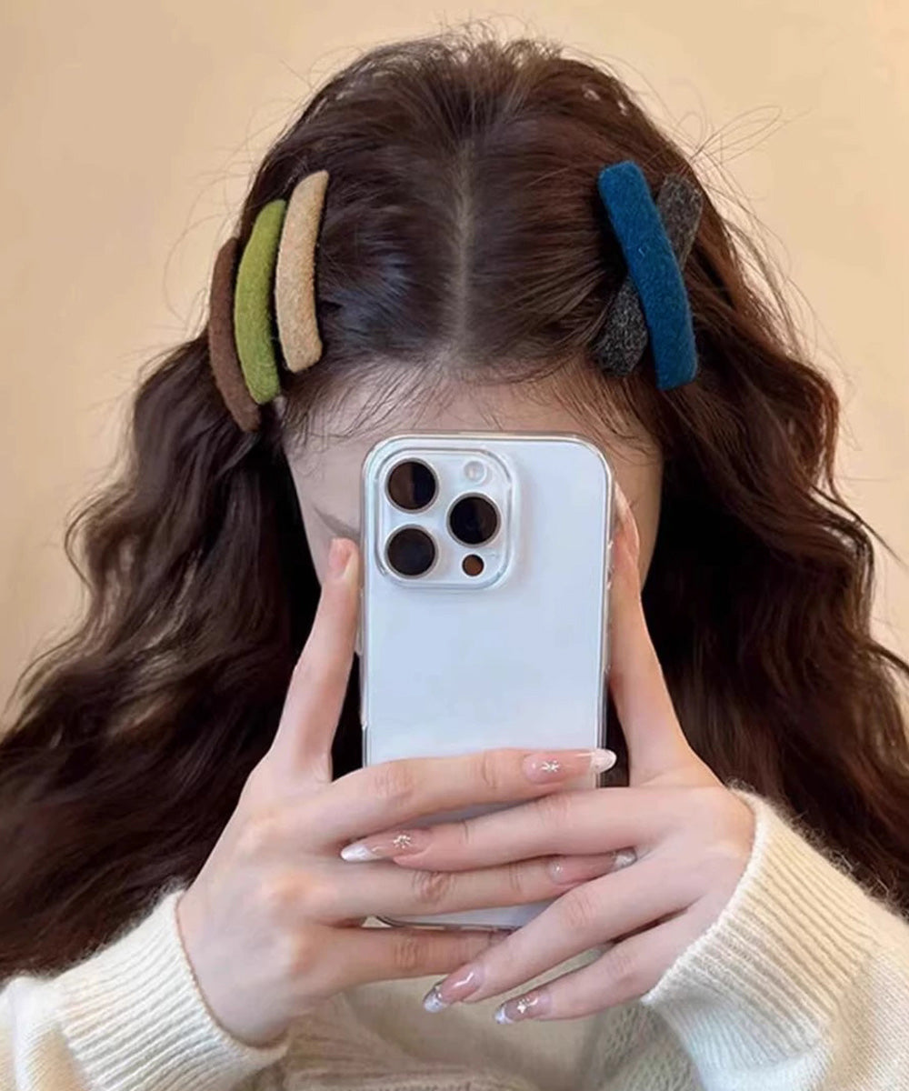 ウール調ヘアクリップ2点セットスリーピン