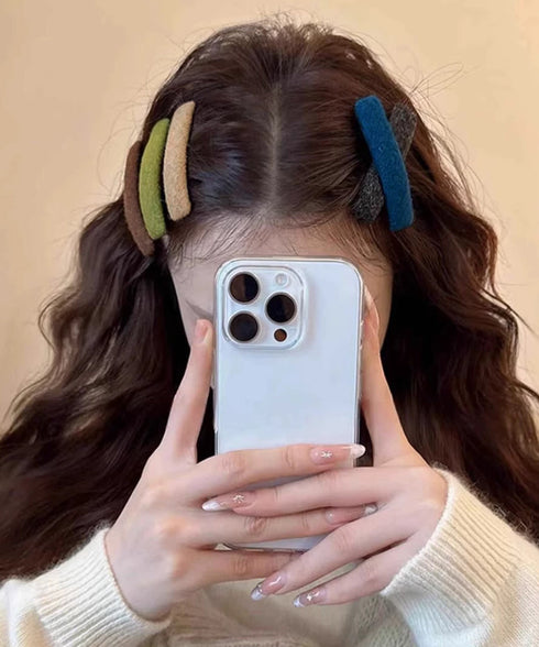 ウール調ヘアクリップ2点セットスリーピン フェルト風前髪クリップ跡がつかない 大人可愛いパッチンピンシンプル おしゃれヘアアクセサリーレトロ髪飾り起毛素材ヘアピン 83TTONG-001