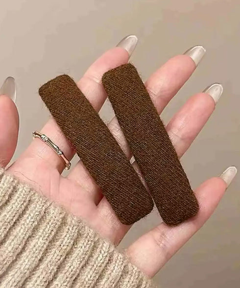 ウール調ヘアクリップ2点セットスリーピン フェルト風前髪クリップ跡がつかない 大人可愛いパッチンピンシンプル おしゃれヘアアクセサリーレトロ髪飾り起毛素材ヘアピン 83TTONG-001