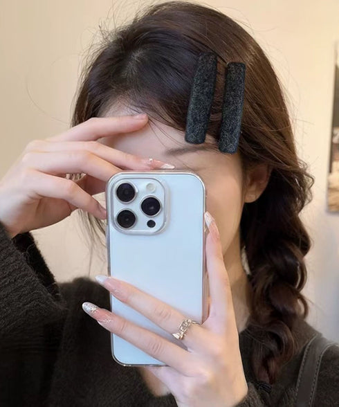 ウール調ヘアクリップ2点セットスリーピン フェルト風前髪クリップ跡がつかない 大人可愛いパッチンピンシンプル おしゃれヘアアクセサリーレトロ髪飾り起毛素材ヘアピン 83TTONG-001