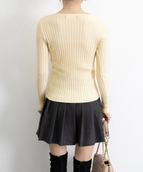 リブニットトップス レディース 大人秋服 ニットウェア ハートネック ニットプルオーバー 着回し ニットセーター 普段着 ニットソー 大人カジュアルニットインナー 83WANGY-001