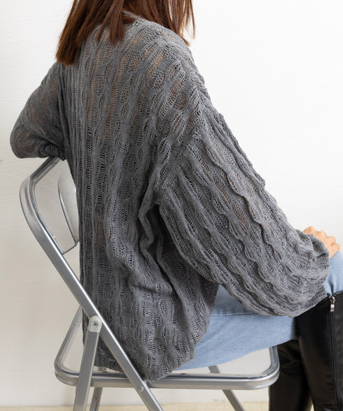 メッシュニット 透かし編みトップス 長袖 ニットトップス レディース シースループルオーバー ゆったり Vネックニットソー 重ね着 体型カバー シアーニット春夏秋 83WANGY-004