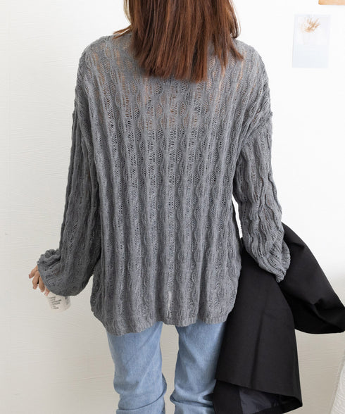 メッシュニット 透かし編みトップス 長袖 ニットトップス レディース シースループルオーバー ゆったり Vネックニットソー 重ね着 体型カバー シアーニット春夏秋 83WANGY-004