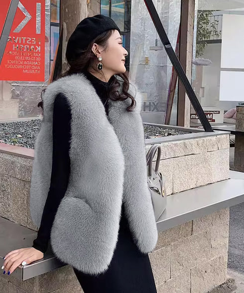 エコファーベスト ファージレ 体型カバー レディース ふわふわ フェイクファーコート ノースリーブ ファージャケット おしゃれ 秋冬アウター 暖かい中綿 裏地付き 83XHYI-001