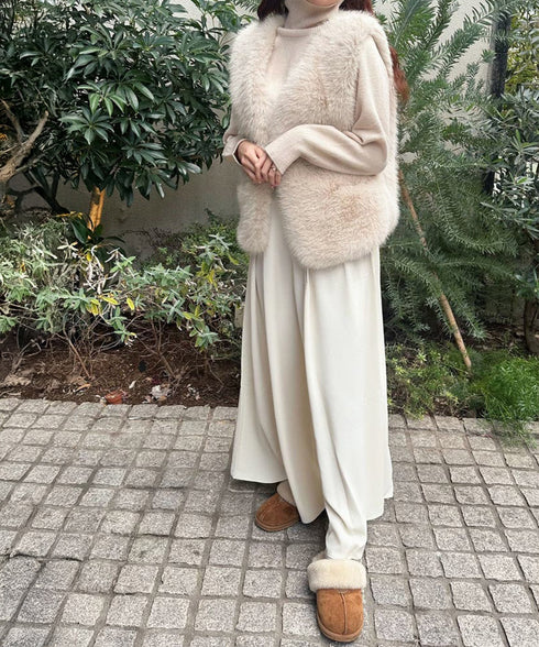 エコファーベスト ファージレ 体型カバー レディース ふわふわ フェイクファーコート ノースリーブ ファージャケット おしゃれ 秋冬アウター 暖かい中綿 裏地付き 83XHYI-001