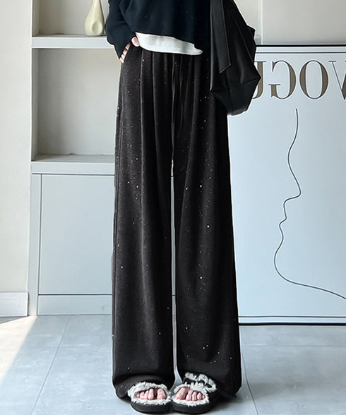 キラキララメスウェットパンツハイウエスト ウエストゴムワイドパンツ レディース イージーパンツ楽ちん 体型カバーカジュアルパンツおしゃれ 美脚脚長ボトムス 着やせ 83XINYI-001