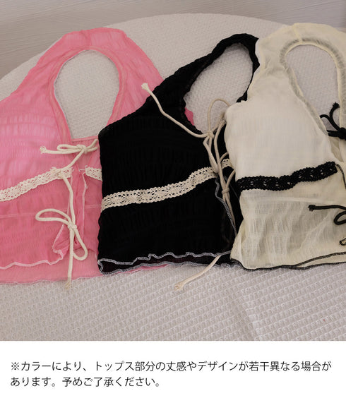 ホルターネックビキニ3点セット大人可愛い ホルタートップスセクシービキニボトム ティアードスカート おしゃれリゾート水着セット ビーチスタイルセパレートフリル水着 83XLUZI-001