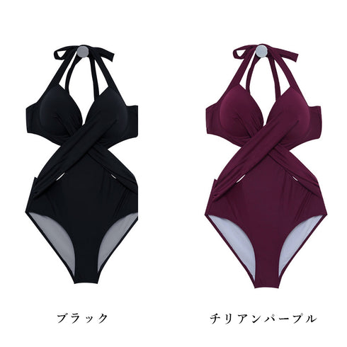 ワンピース水着 ホルターネック モノキニ レディース ハイウエスト セクシービキニ スイムウェア おしゃれクロス水着 谷間魅せ オールインワン水着 大人っぽい夏海 83XUYUE-001
