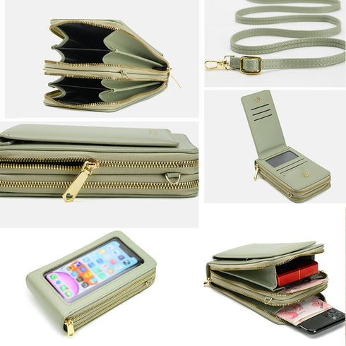 スマホショルダータッチ操作対応レディース スマホポシェット 小さめスマホケース スマホ収納 PUスマホバッグ 斜めがけ 小物入れミニバッグ 肩掛け スマホポーチ黒 83YAMEILI-001