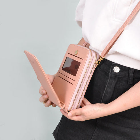 スマホショルダータッチ操作対応レディース スマホポシェット 小さめスマホケース スマホ収納 PUスマホバッグ 斜めがけ 小物入れミニバッグ 肩掛け スマホポーチ黒 83YAMEILI-001