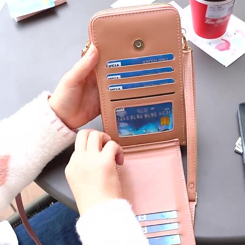 スマホショルダータッチ操作対応レディース スマホポシェット 小さめスマホケース スマホ収納 PUスマホバッグ 斜めがけ 小物入れミニバッグ 肩掛け スマホポーチ黒 83YAMEILI-001