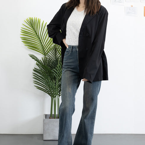 春夏ジャケット レディース 軽アウター黒 薄手テーラードジャケット 夏アウター 涼しい羽織り 日焼け防止 オフィスカジュアルスーツジャケット 通勤 体型カバー長袖 83YATONG-007