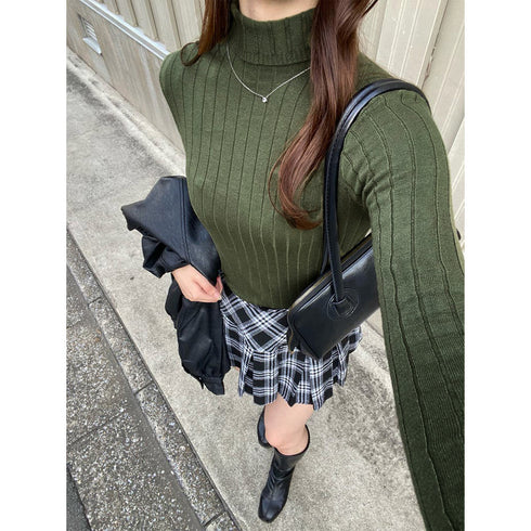 リブ ニットトップス タートルネック レディース ニットソー 着やせニット 細見 おしゃれ 長袖ニット ハイネック セーター 無地 シンプル 秋冬 83YATONG-012