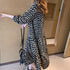 ワンピース ドット柄 ワンピース ドット柄 シフォンワンピース レディース ロングワンピース 長袖 フレアワンピース 通勤 レトロワンピース 83YATONG-020