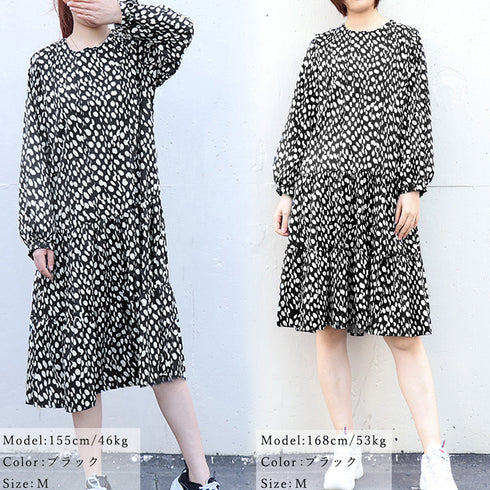 ワンピース ドット柄 ワンピース ドット柄 シフォンワンピース レディース ロングワンピース 長袖 フレアワンピース 通勤 レトロワンピース 83YATONG-020