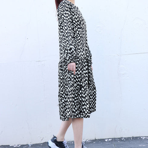 ワンピース ドット柄 ワンピース ドット柄 シフォンワンピース レディース ロングワンピース 長袖 フレアワンピース 通勤 レトロワンピース 83YATONG-020